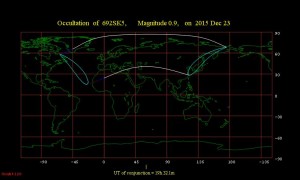 Región de visibilidad para la ocultación de Aldebarán por la Luna el 23 de diciembre de 2015